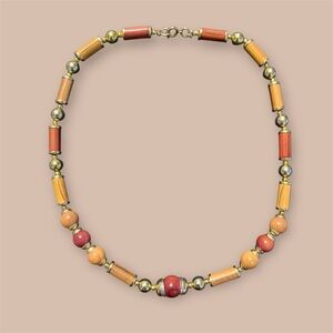 Vintage Wood Beaded Barrel Multicolor Necklace
